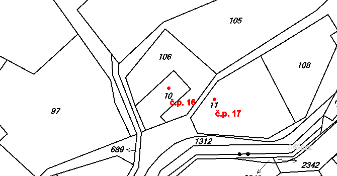 Dolní Fořt 16, Uhelná na parcele st. 10 v KÚ Dolní Fořt, Katastrální mapa
