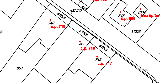 Neratovice 718 na parcele st. 741 v KÚ Neratovice, Katastrální mapa
