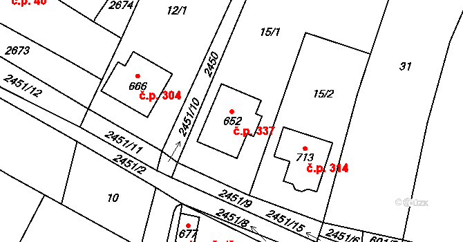 Klenčí pod Čerchovem 337 na parcele st. 652 v KÚ Klenčí pod Čerchovem, Katastrální mapa