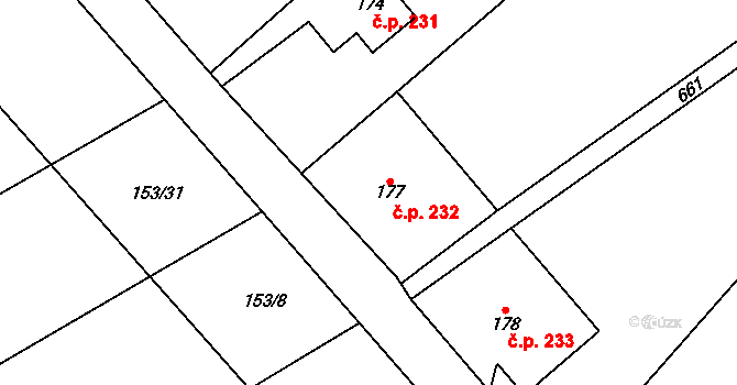 Teplice nad Metují 232 na parcele st. 177 v KÚ Teplice nad Metují, Katastrální mapa
