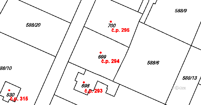 Broumov 294 na parcele st. 699 v KÚ Broumov, Katastrální mapa