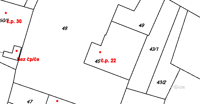 Dub 22, Starý Jičín na parcele st. 45 v KÚ Dub u Nového Jičína, Katastrální mapa