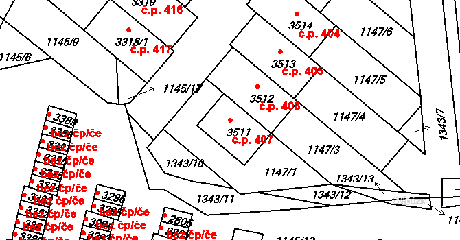 Plešivec 407, Český Krumlov na parcele st. 3511 v KÚ Český Krumlov, Katastrální mapa