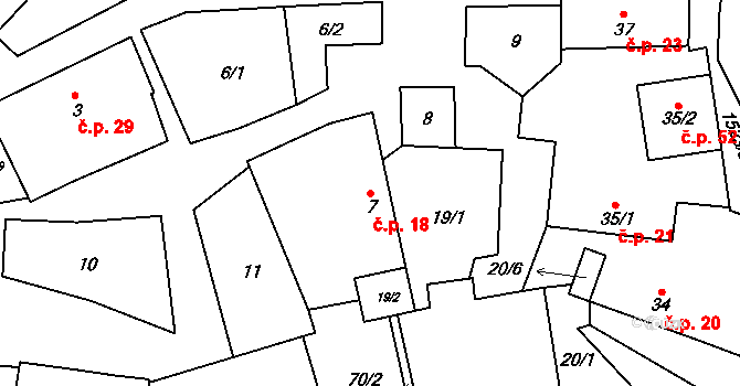 Mezná 18 na parcele st. 7 v KÚ Mezná u Pelhřimova, Katastrální mapa