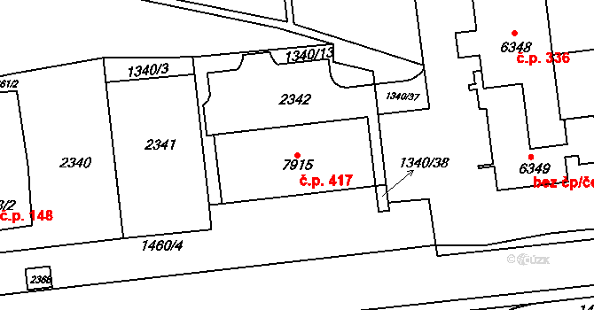 Nové Město 417, Třebíč na parcele st. 7915 v KÚ Třebíč, Katastrální mapa