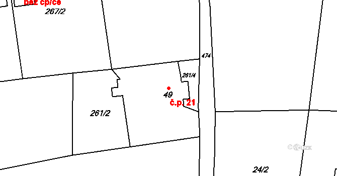 Novotníky 21, Prádlo na parcele st. 49 v KÚ Novotníky, Katastrální mapa
