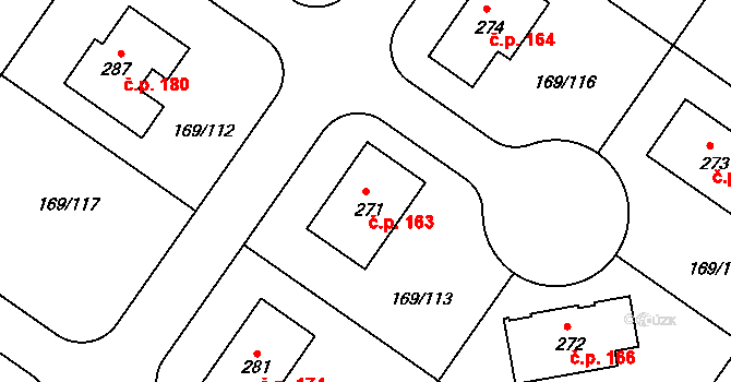 Tuchoraz 163 na parcele st. 271 v KÚ Tuchoraz, Katastrální mapa