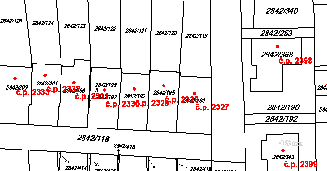 Louny 2328 na parcele st. 2842/195 v KÚ Louny, Katastrální mapa