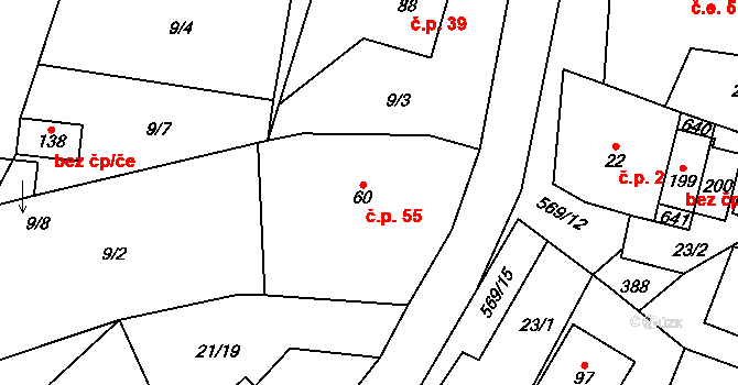 Termesivy 55, Havlíčkův Brod na parcele st. 60 v KÚ Termesivy, Katastrální mapa