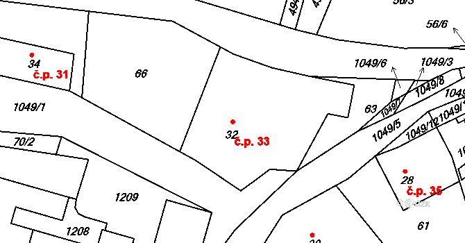 Čestice 33 na parcele st. 32 v KÚ Čestice u Častolovic, Katastrální mapa