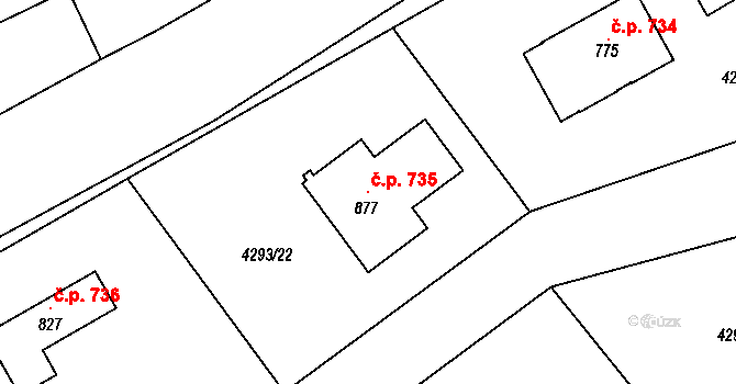 Rudoltice 735 na parcele st. 877 v KÚ Rudoltice u Lanškrouna, Katastrální mapa