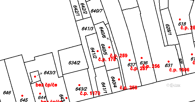 Holešov 178 na parcele st. 641/2 v KÚ Holešov, Katastrální mapa