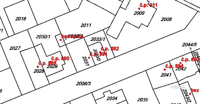 Holešov 892 na parcele st. 2033/2 v KÚ Holešov, Katastrální mapa