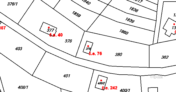 Plumlov 76 na parcele st. 379 v KÚ Plumlov, Katastrální mapa