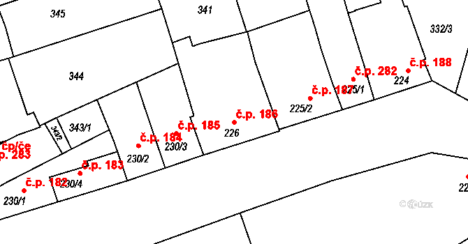 Smržice 186 na parcele st. 226 v KÚ Smržice, Katastrální mapa