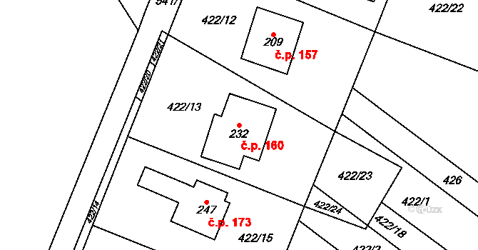Výšovice 160 na parcele st. 232 v KÚ Výšovice, Katastrální mapa