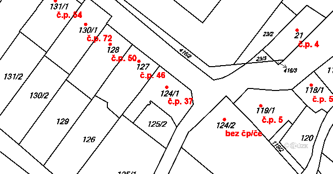 Přerov IX-Lýsky 37, Přerov na parcele st. 124/1 v KÚ Lýsky, Katastrální mapa