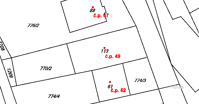 Lipník nad Bečvou V-Podhoří 49, Lipník nad Bečvou na parcele st. 113 v KÚ Podhoří na Moravě, Katastrální mapa