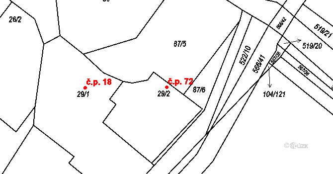 Chvalovice 72, Kovanice na parcele st. 29/2 v KÚ Chvalovice u Nymburka, Katastrální mapa