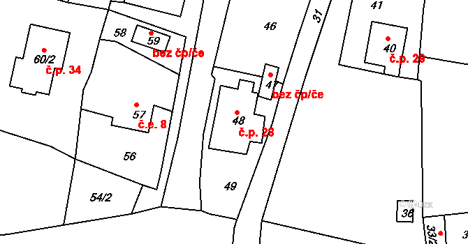 Hluboký 28, Ostrov na parcele st. 48 v KÚ Hluboký, Katastrální mapa