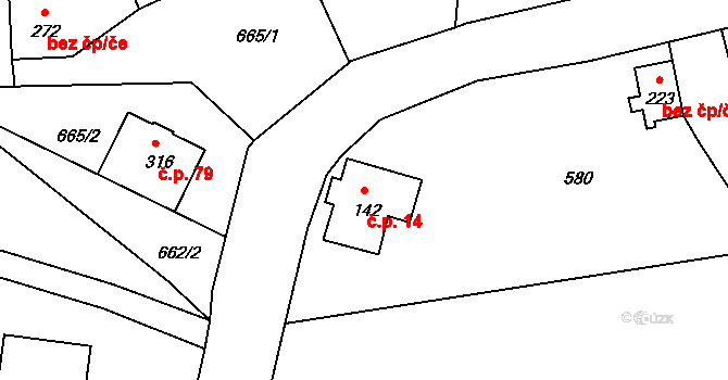 Jistebsko 14, Pěnčín na parcele st. 142 v KÚ Jistebsko, Katastrální mapa