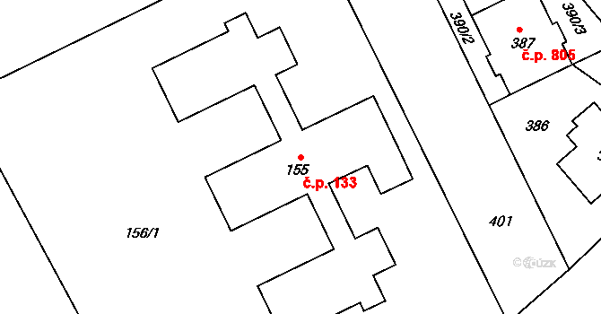 Vratimov 133 na parcele st. 155 v KÚ Vratimov, Katastrální mapa