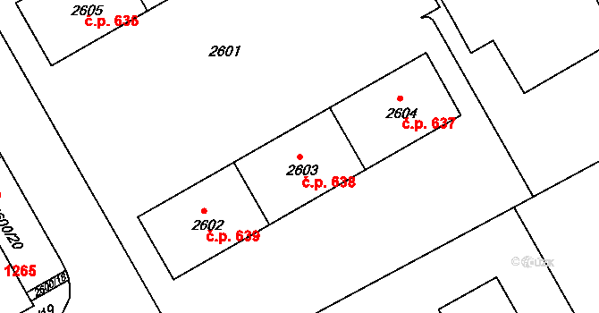 Lyžbice 638, Třinec na parcele st. 2603 v KÚ Lyžbice, Katastrální mapa