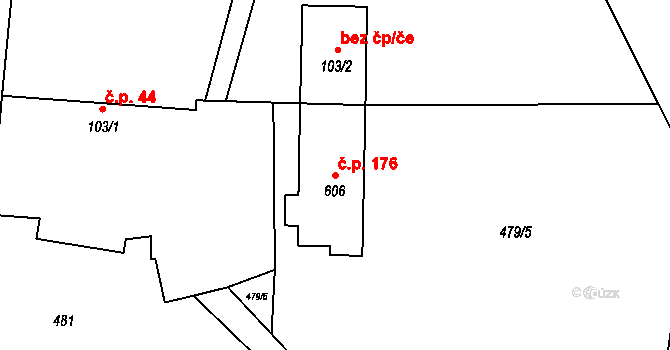 Bratronice 176 na parcele st. 606 v KÚ Bratronice u Kladna, Katastrální mapa