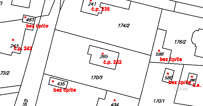 Družec 252 na parcele st. 265 v KÚ Družec, Katastrální mapa
