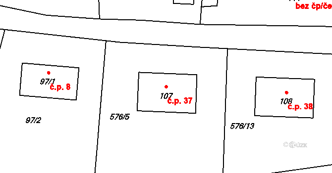 Luhov 37, Brniště na parcele st. 107 v KÚ Luhov u Mimoně, Katastrální mapa