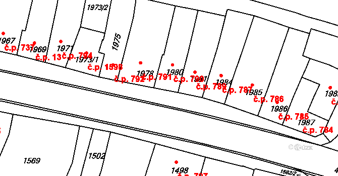 Bzenec 790 na parcele st. 1980 v KÚ Bzenec, Katastrální mapa