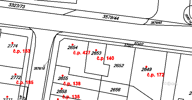 Nosálovice 140, Vyškov na parcele st. 2653 v KÚ Vyškov, Katastrální mapa