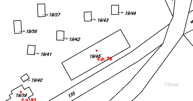 Karlova Studánka 70 na parcele st. 19/45 v KÚ Karlova Studánka, Katastrální mapa