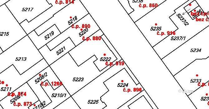 Kročehlavy 919, Kladno na parcele st. 5222 v KÚ Kročehlavy, Katastrální mapa
