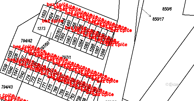 Lišov 147777607 na parcele st. 1067 v KÚ Lišov, Katastrální mapa