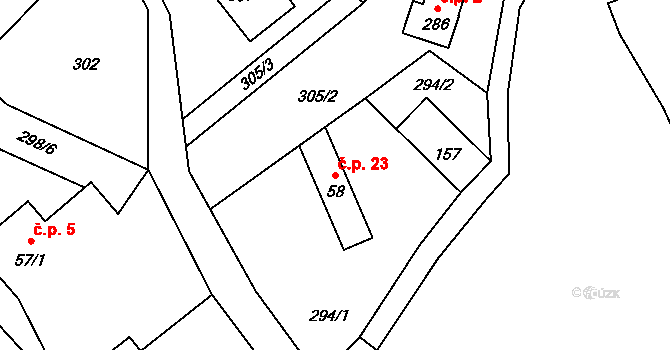 Tachov 23, Troskovice na parcele st. 58 v KÚ Troskovice, Katastrální mapa