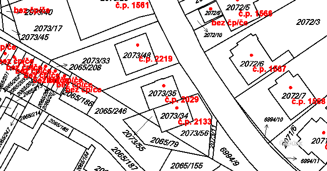 Boskovice 2029 na parcele st. 2073/35 v KÚ Boskovice, Katastrální mapa