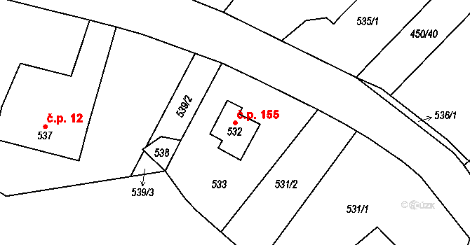 Kvaň 155, Zaječov na parcele st. 532 v KÚ Kvaň, Katastrální mapa