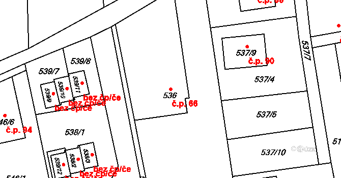Staříč 66 na parcele st. 536 v KÚ Staříč, Katastrální mapa