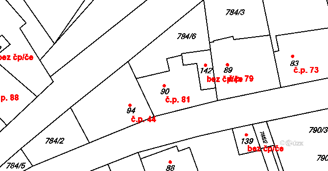 Chlustina 81 na parcele st. 90 v KÚ Chlustina, Katastrální mapa