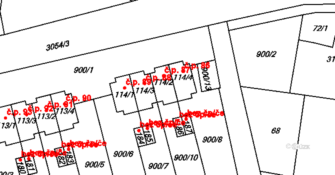 Damnov 87, Bor na parcele st. 114/2 v KÚ Damnov, Katastrální mapa