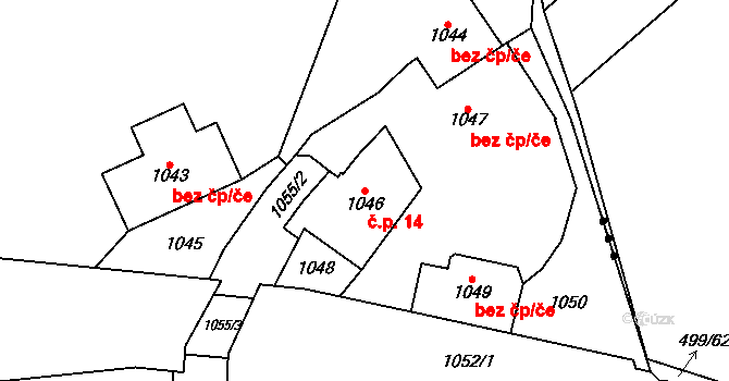 Skržice 14, Soběsuky na parcele st. 1046 v KÚ Skržice, Katastrální mapa