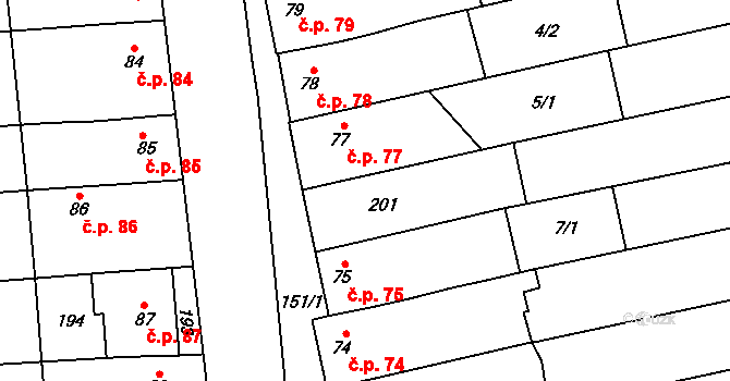 Lípy 76, Slatinice na parcele st. 76 v KÚ Lípy, Katastrální mapa