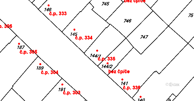 Náklo 335 na parcele st. 144/1 v KÚ Náklo, Katastrální mapa
