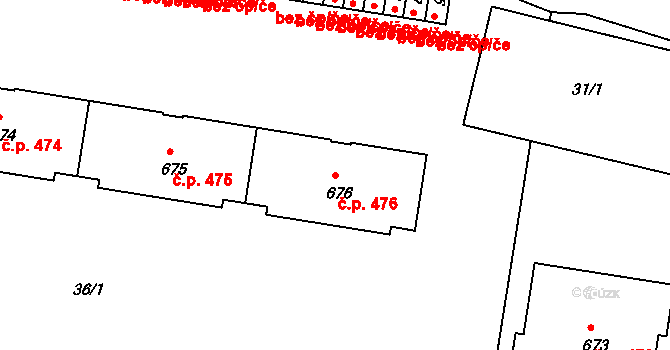 Borovany 476 na parcele st. 676 v KÚ Borovany, Katastrální mapa