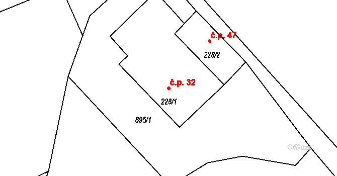 Jaronín 32, Brloh na parcele st. 228/1 v KÚ Jaronín, Katastrální mapa