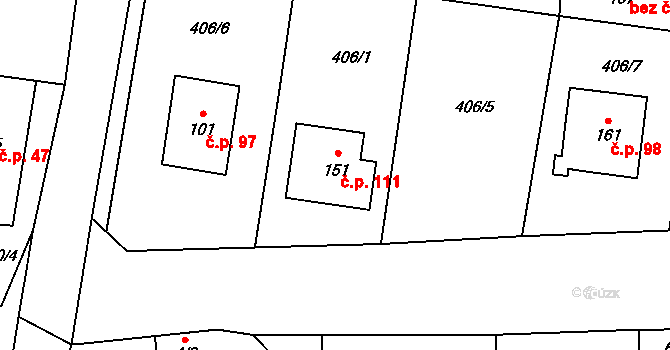 Černěves 111 na parcele st. 151 v KÚ Černěves, Katastrální mapa