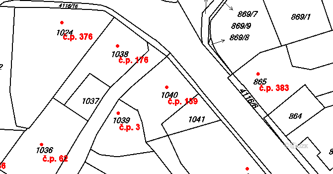 Podmoklice 139, Semily na parcele st. 1040 v KÚ Semily, Katastrální mapa