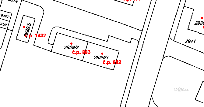 Poruba 882, Orlová na parcele st. 2829/3 v KÚ Poruba u Orlové, Katastrální mapa