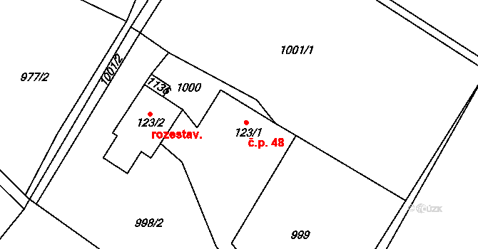 Vrchovina 48, Nová Paka na parcele st. 123/1 v KÚ Vrchovina, Katastrální mapa
